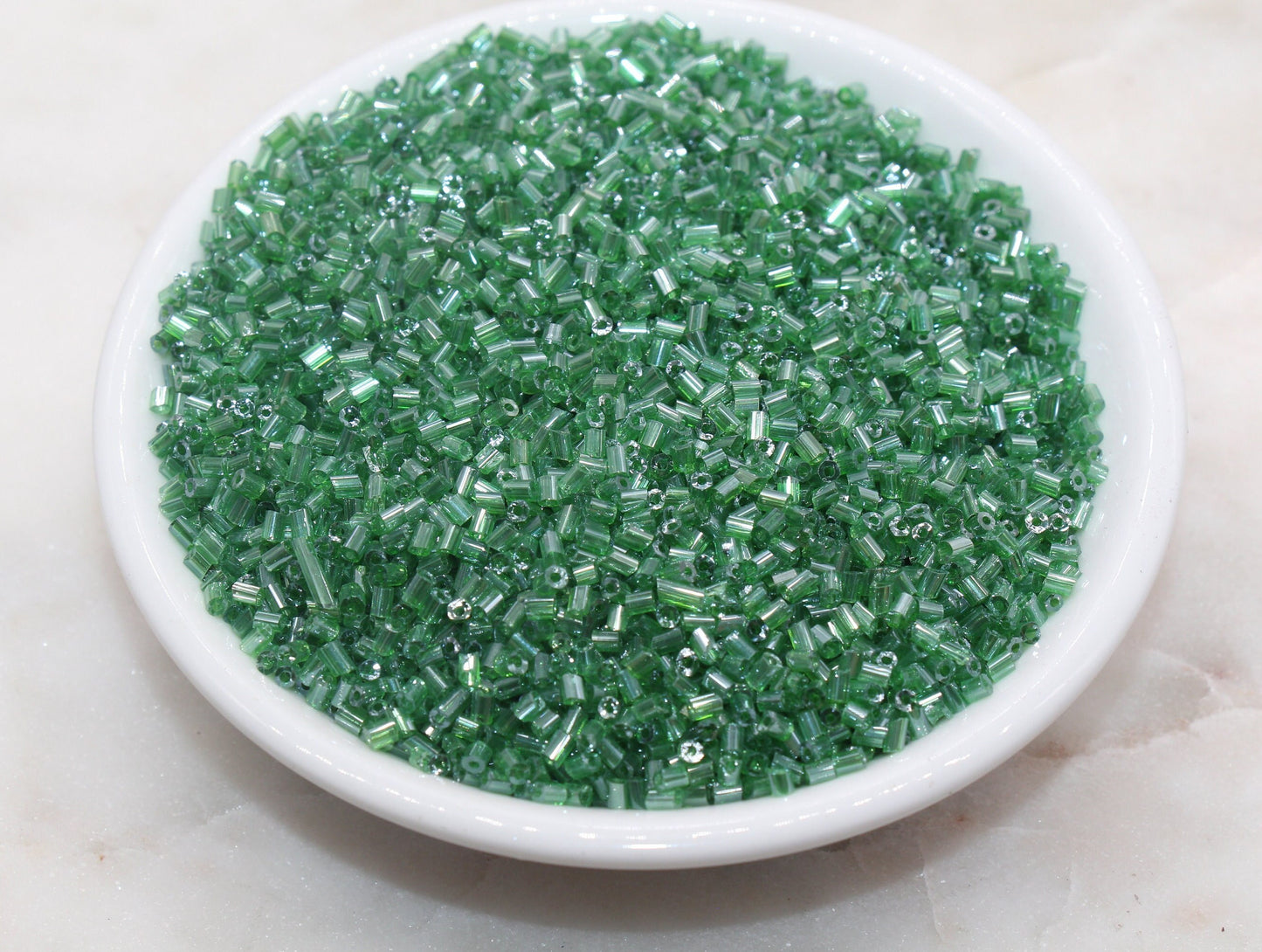 Tube Shape Glass Seed Beads, Glossy Green Tube Bugle Beads, Size 2mm Beading Supplies #2801