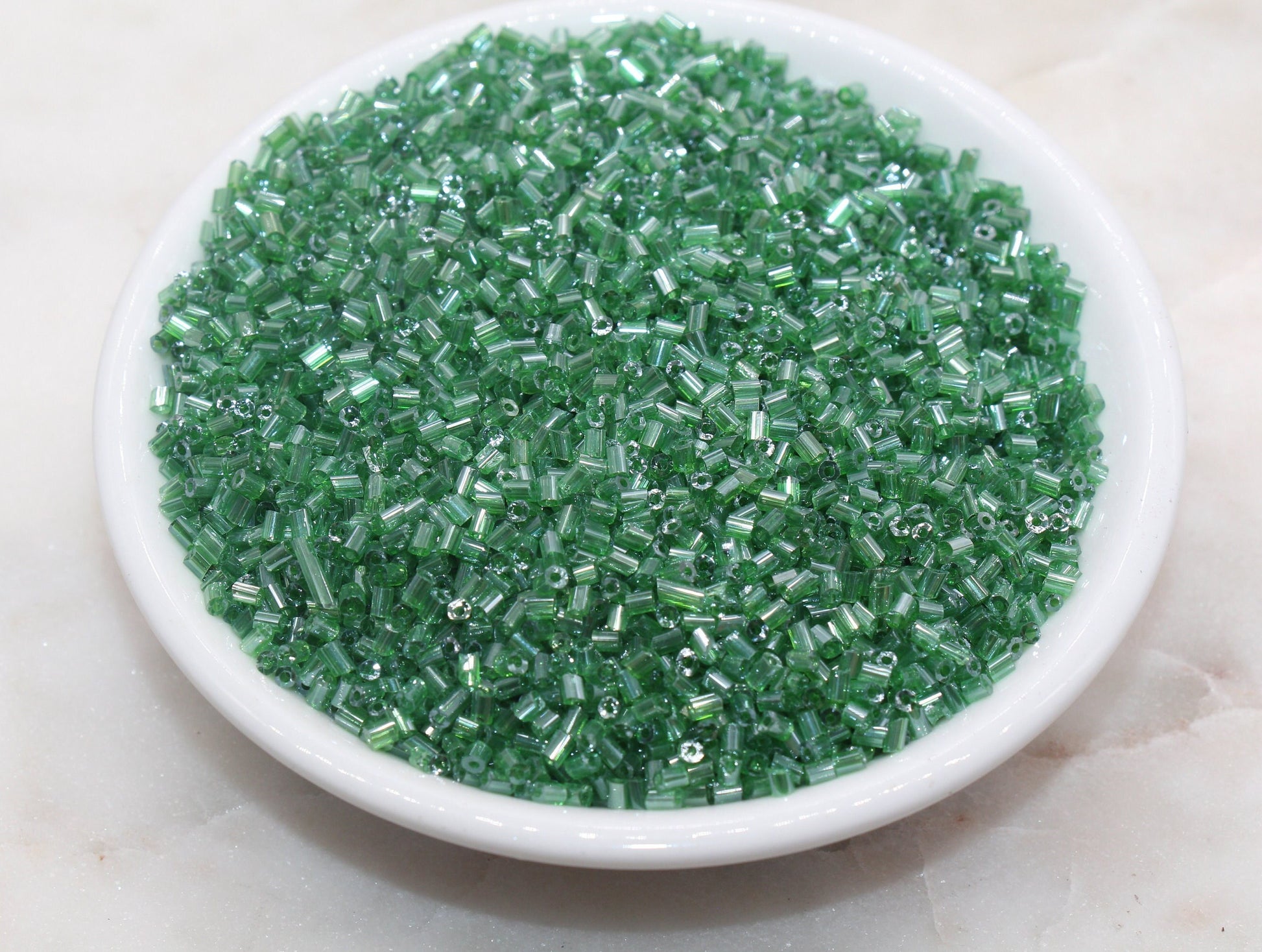 Tube Shape Glass Seed Beads, Glossy Green Tube Bugle Beads, Size 2mm Beading Supplies #2801
