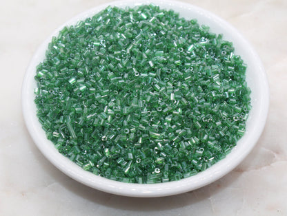 Tube Shape Glass Seed Beads, Glossy Green Tube Bugle Beads, Size 2mm Beading Supplies #2801