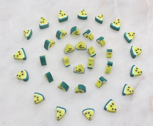 Yellow Watermelon Polymer Clay Beads, Fruit Cane Beads, Triangle Watermelon Clay Beads, Sliced Watermelon Beads, Jewelry Beads #10