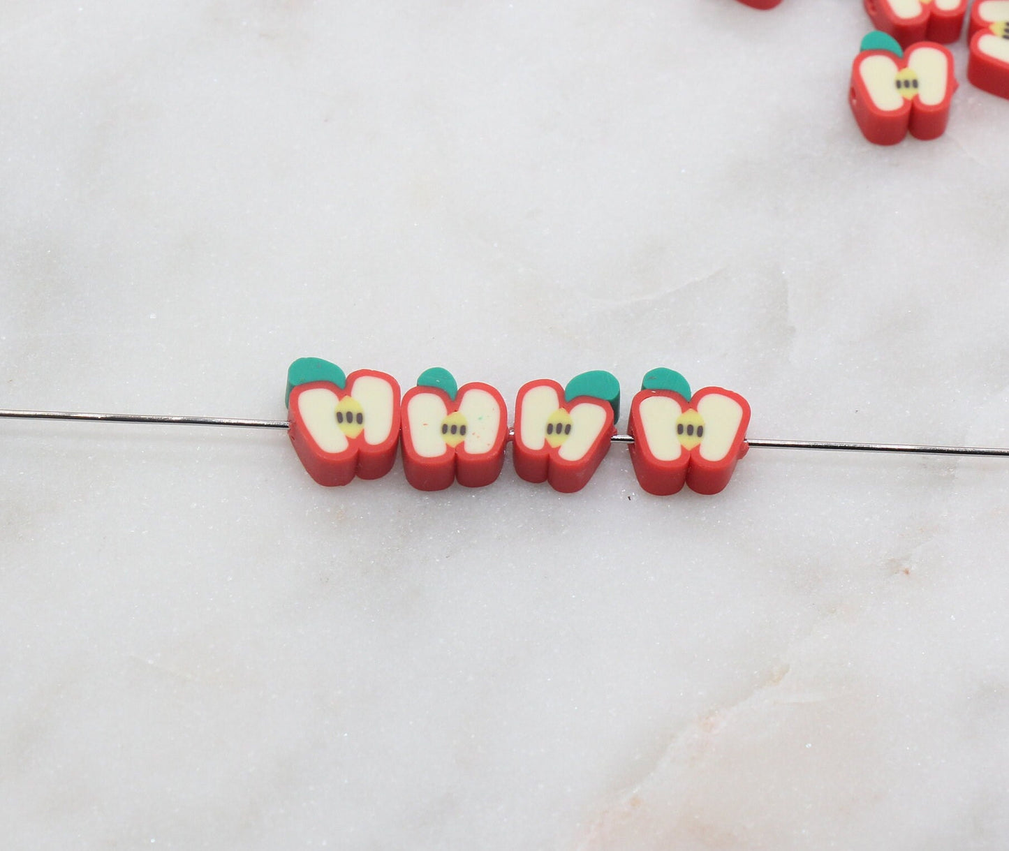 Apple Polymer Clay Beads, Fruit Cane Beads, Red Apple Clay Beads, Sliced Apple Beads, Jewelry Beads, Bracelet Beads #34