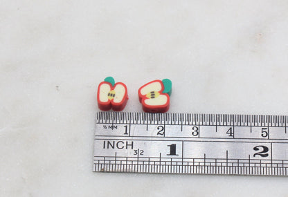Apple Polymer Clay Beads, Fruit Cane Beads, Red Apple Clay Beads, Sliced Apple Beads, Jewelry Beads, Bracelet Beads #34