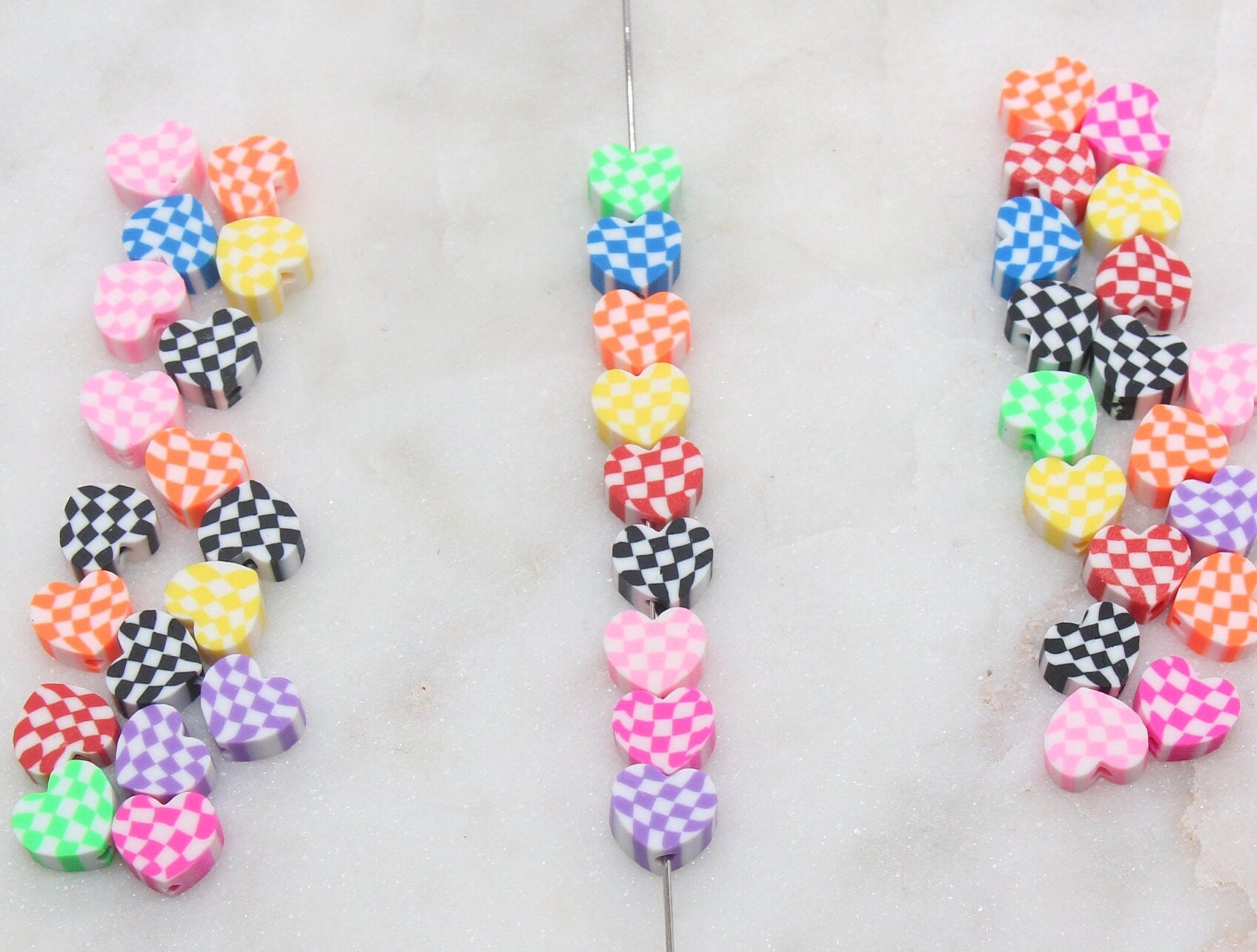 Checkered Heart Polymer Clay Beads, Assorted Heart Shape Clay Round Beads, Loose Beads, Jewelry Beads, Beads for Bracelet #177