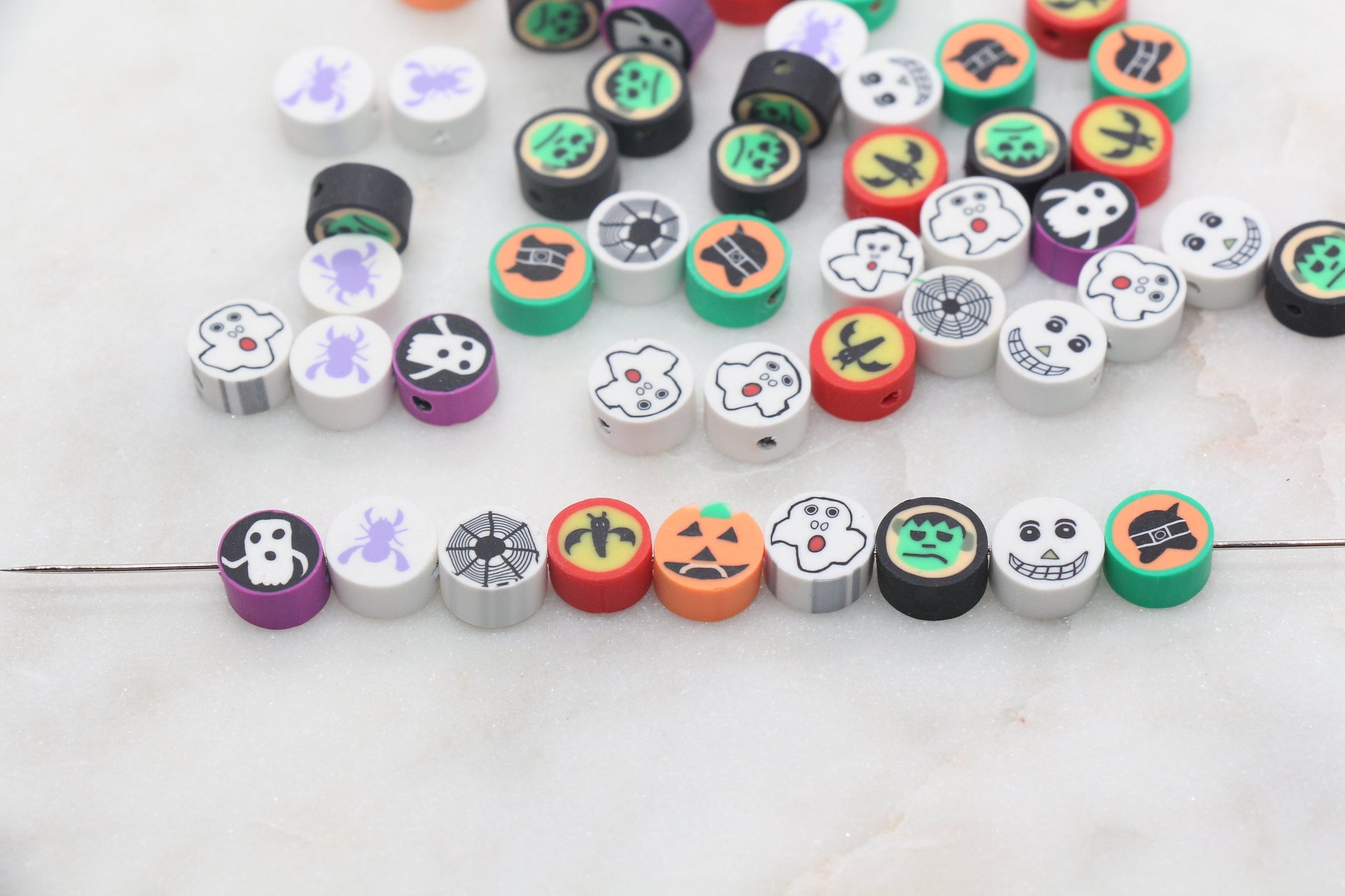 Halloween Theme Beads, Round Halloween Polymer Clay Beads, Assorted Clay Beads, Ghost, Pumpkin, Spider Beads, Bead For Bracelet #4