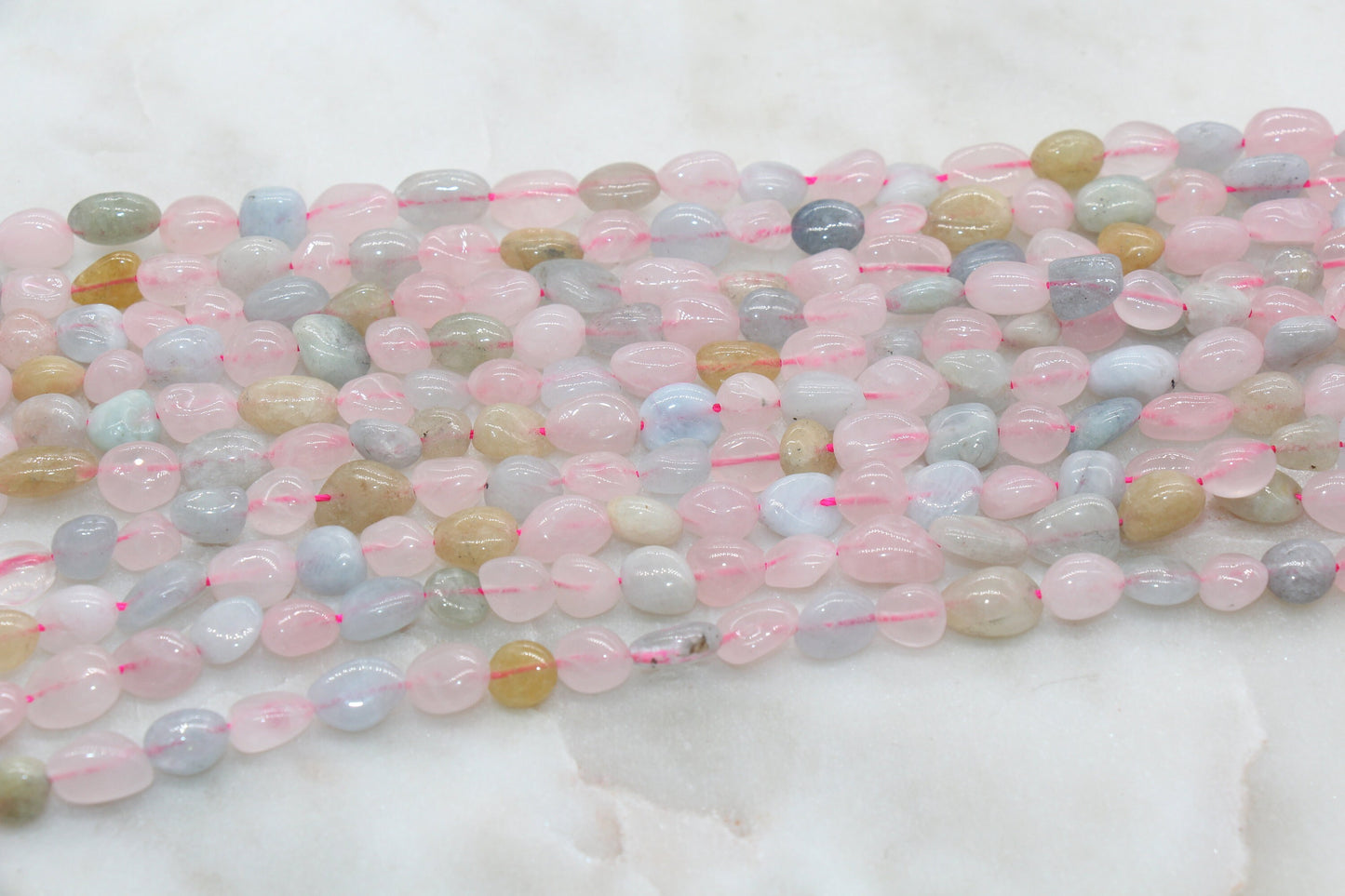 Morganite Aquamarine Nugget Beads, Pink Gemstone Loose Beads, Pebble Beads, 7mm-8mm , Full Strand #18