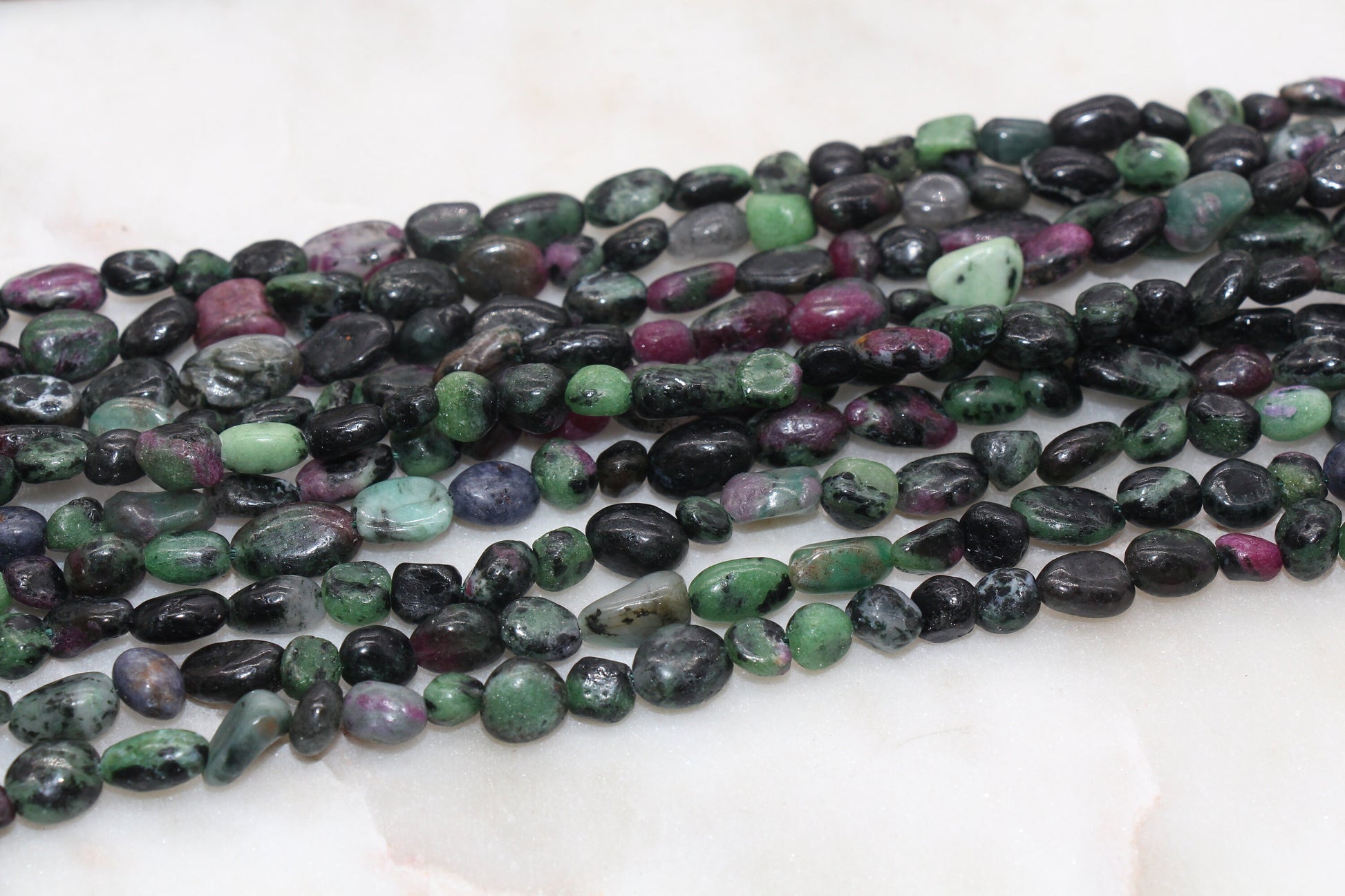 Ruby in Zoisite Beads, Green and Black Gemstone Nugget Beads, Loose Beads, Pebble Nugget Beads, Size 6mm - 8mm #48