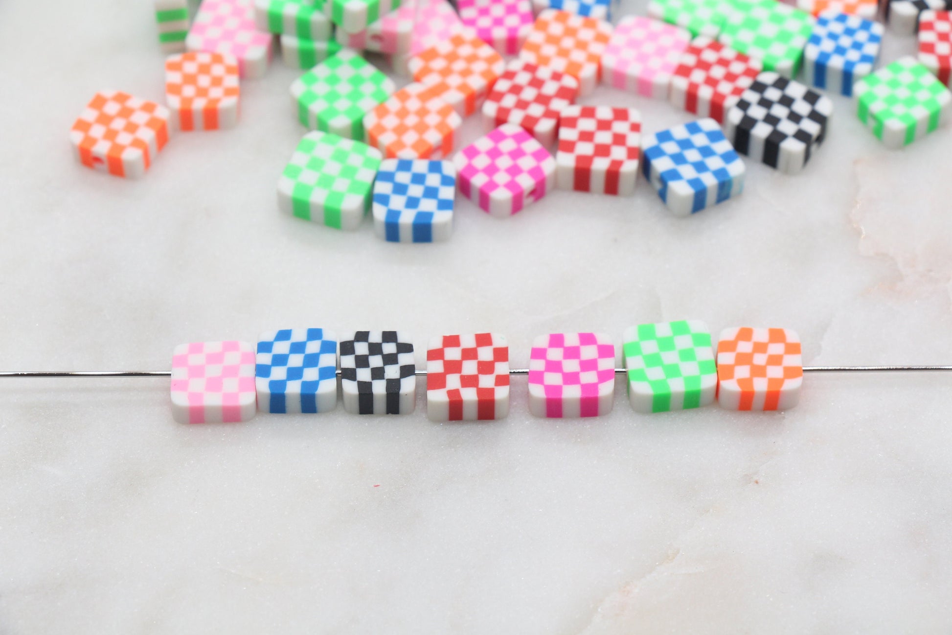 Checkered Polymer Clay Beads, Assorted Color Square Shape Clay Beads, Loose Beads, Jewelry Beads, Beads for Bracelet #347
