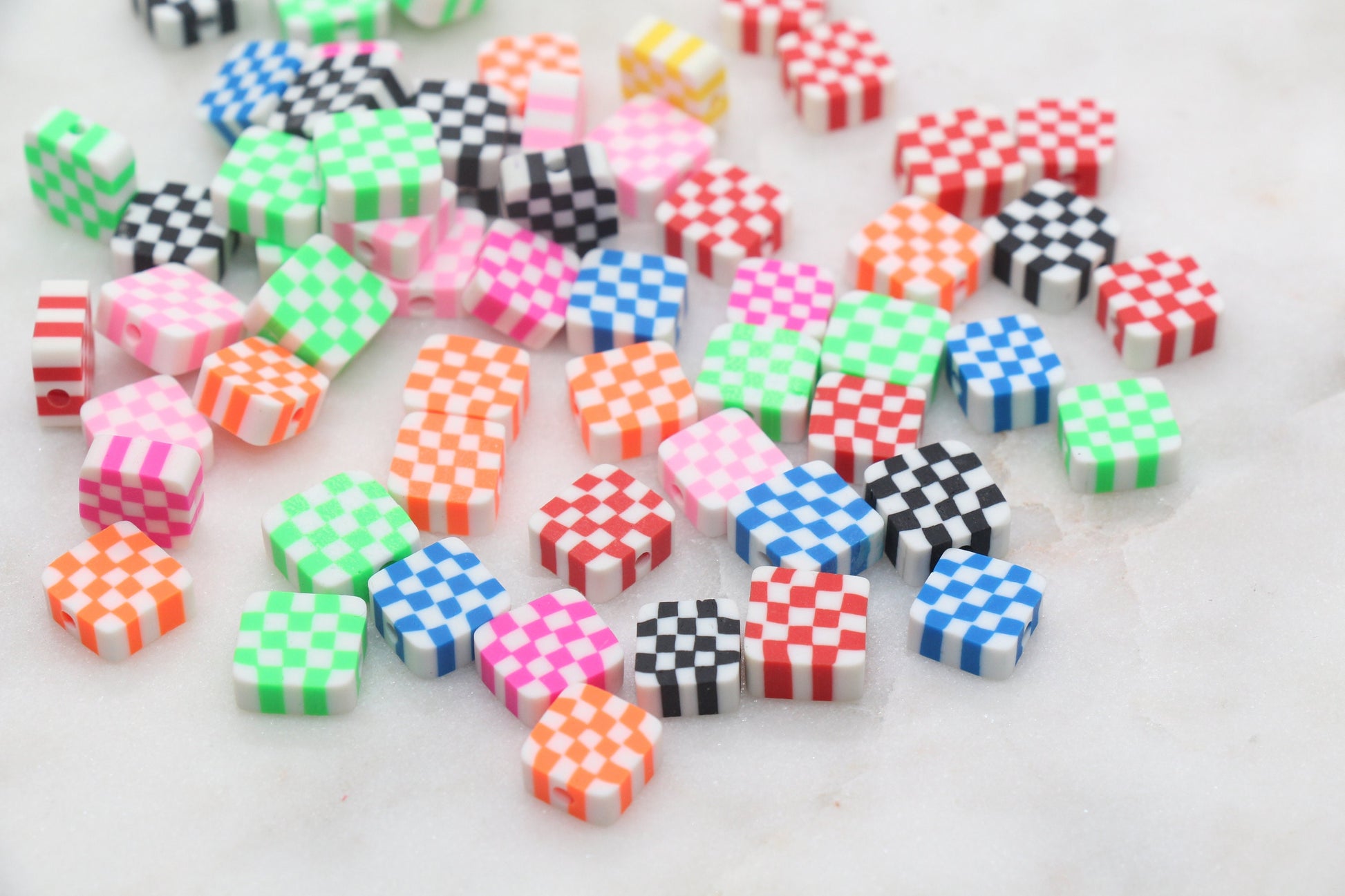 Checkered Polymer Clay Beads, Assorted Color Square Shape Clay Beads, Loose Beads, Jewelry Beads, Beads for Bracelet #347