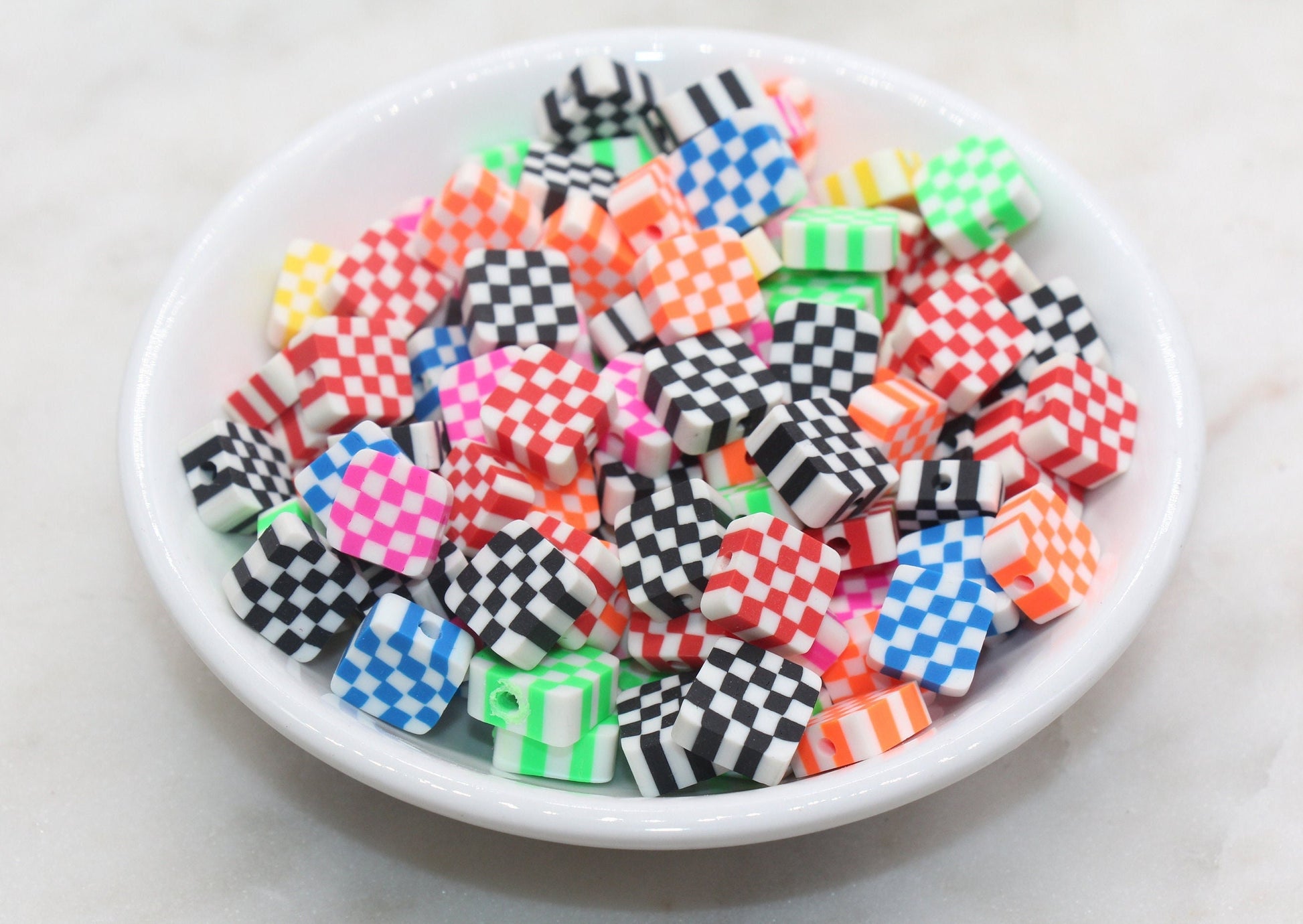 Checkered Polymer Clay Beads, Assorted Color Square Shape Clay Beads, Loose Beads, Jewelry Beads, Beads for Bracelet #347