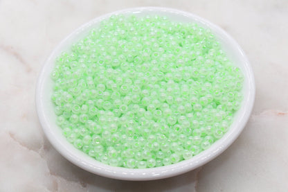 Round Creamy Glass Seed Beads, 4mm 6/0 Glass Round Seed Beads, Creamy Mint Green Seed Beads, Glossy Rocailles Beads, Beading Supplies #2731