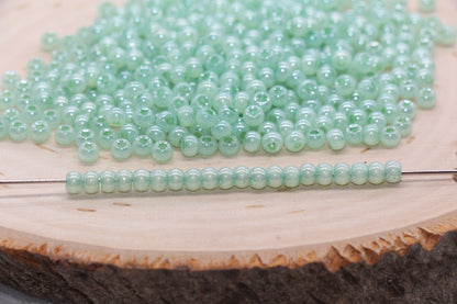 Round Creamy Glass Seed Beads, 4mm 6/0 Glass Round Seed Beads, Creamy Aqua Mint Seed Beads, Glossy Rocailles Beads, Beading Supplies #2734