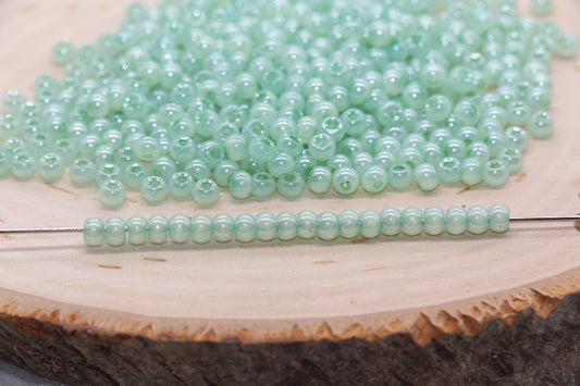 Round Creamy Glass Seed Beads, 4mm 6/0 Glass Round Seed Beads, Creamy Aqua Mint Seed Beads, Glossy Rocailles Beads, Beading Supplies #2734