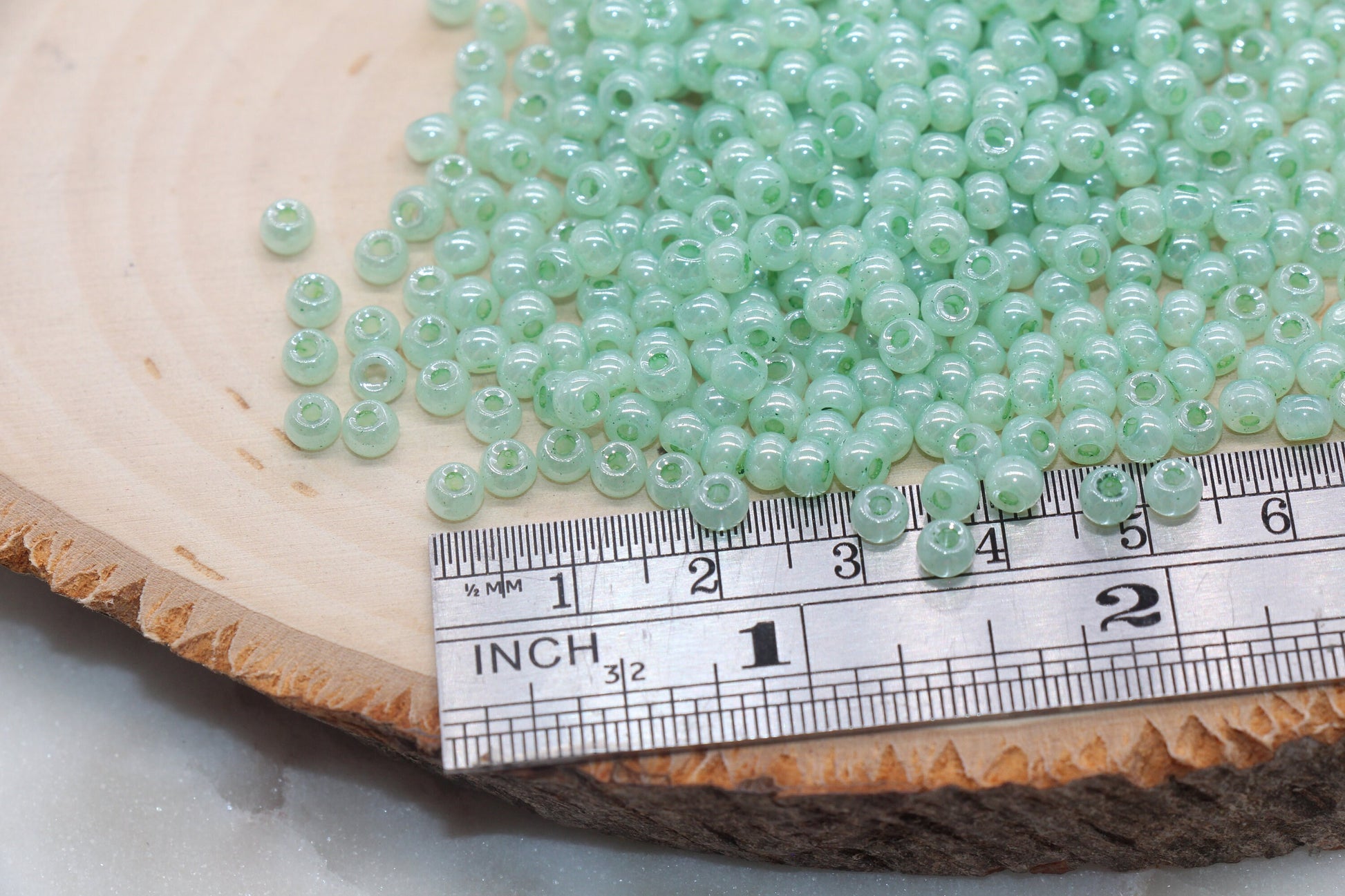 Round Creamy Glass Seed Beads, 4mm 6/0 Glass Round Seed Beads, Creamy Aqua Mint Seed Beads, Glossy Rocailles Beads, Beading Supplies #2734