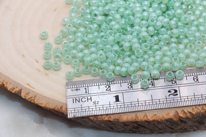 Round Creamy Glass Seed Beads, 4mm 6/0 Glass Round Seed Beads, Creamy Aqua Mint Seed Beads, Glossy Rocailles Beads, Beading Supplies #2734
