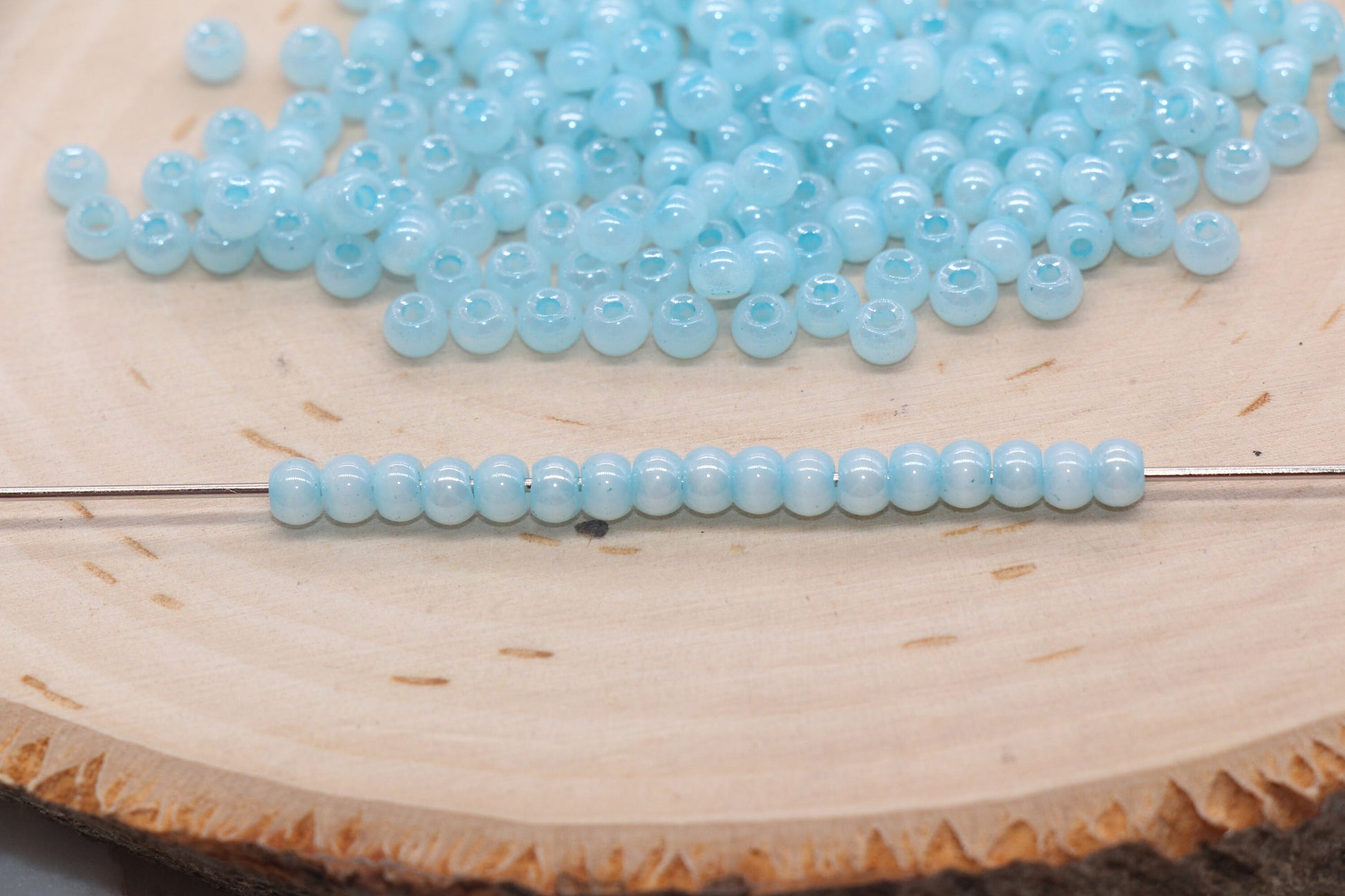 Round Creamy Glass Seed Beads, 4mm 6/0 Glass Round Seed Beads, Creamy Middle Blue Seed Beads, Glossy Rocailles Beads, Beading Supplies #2739