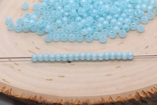 Round Creamy Glass Seed Beads, 4mm 6/0 Glass Round Seed Beads, Creamy Middle Blue Seed Beads, Glossy Rocailles Beads, Beading Supplies #2739