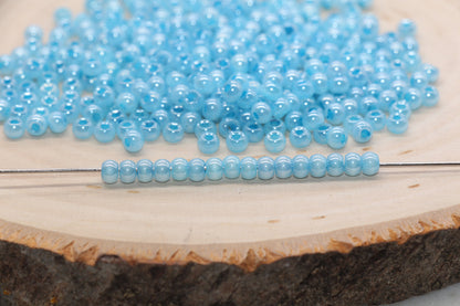 Round Creamy Glass Seed Beads, 4mm 6/0 Glass Round Seed Beads, Creamy Blue Seed Beads, Glossy Rocailles Beads, Beading Supplies #2744