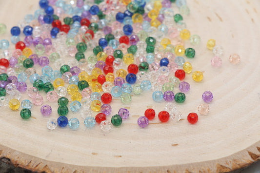 4mm Assort Transparent Faceted Rondelle Beads, Multicolor Faceted Acrylic Loose Beads, Bubblegum Beads, Bead for Bracelet #2864