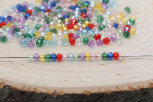 4mm Assort Transparent Faceted Rondelle Beads, Multicolor Faceted Acrylic Loose Beads, Bubblegum Beads, Bead for Bracelet #2864