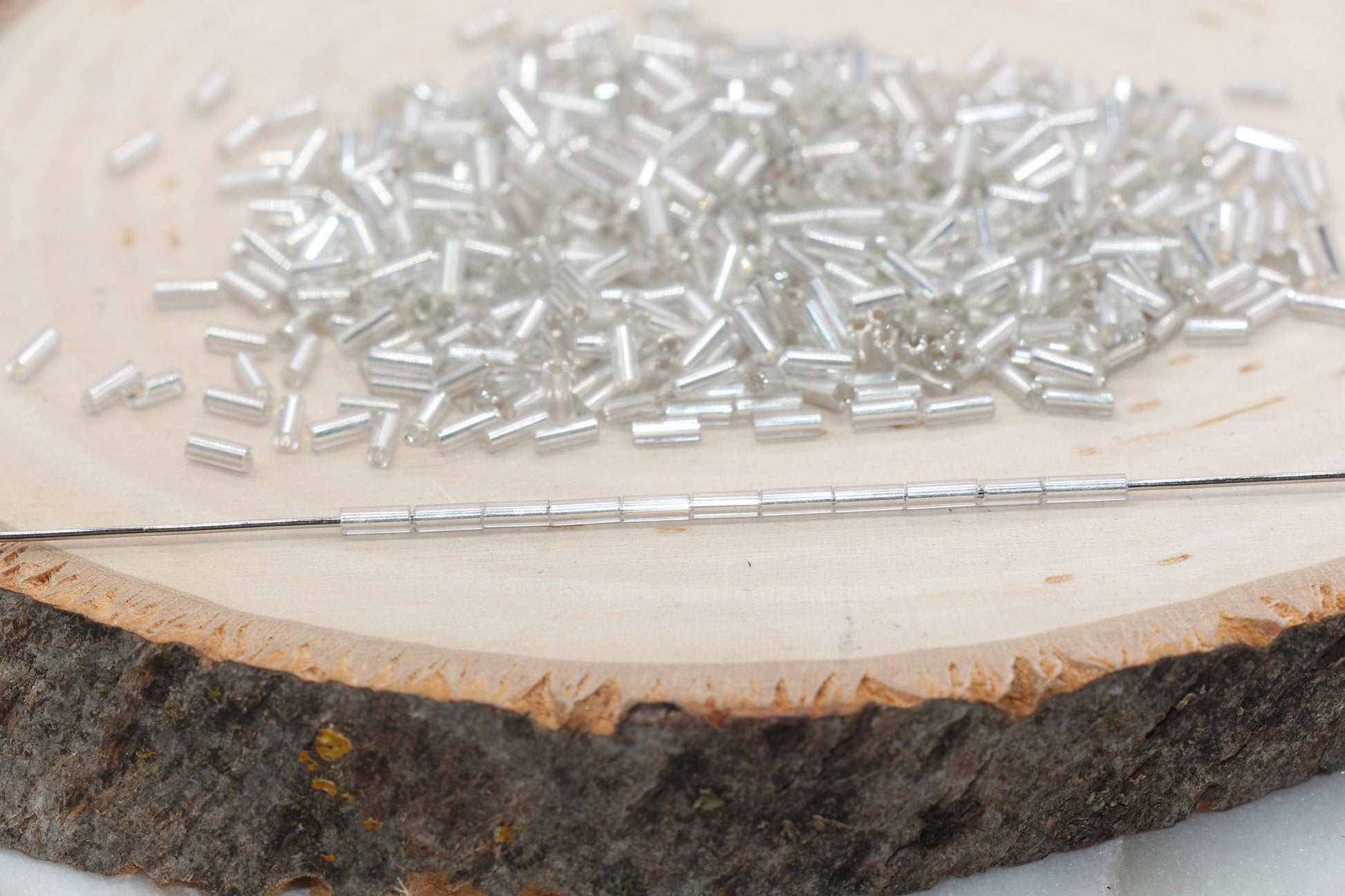 Tube Shape Glass Seed Beads, Silver Lined Bugle Beads, Size 4mm Beading Supplies #2748