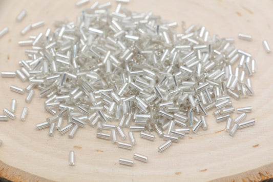 Tube Shape Glass Seed Beads, Silver Lined Bugle Beads, Size 4mm Beading Supplies #2748