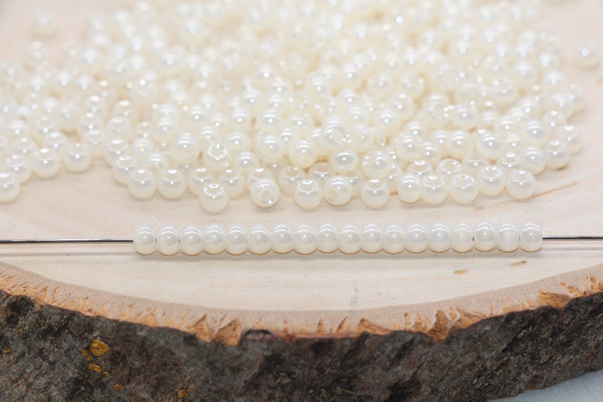 Round Creamy Glass Seed Beads, 4mm 6/0 Glass Round Seed Beads, Creamy Cream Color Seed Beads, Glossy Rocailles Beads, Beading Supplies #2752