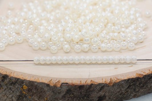 Round Creamy Glass Seed Beads, 4mm 6/0 Glass Round Seed Beads, Creamy Cream Color Seed Beads, Glossy Rocailles Beads, Beading Supplies #2752