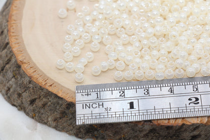 Round Creamy Glass Seed Beads, 4mm 6/0 Glass Round Seed Beads, Creamy Cream Color Seed Beads, Glossy Rocailles Beads, Beading Supplies #2752