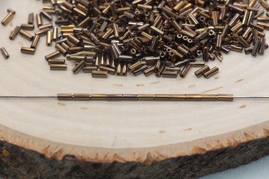 Tube Shape Glass Seed Beads, Metallic Dark Copper Tube Bugle Beads, Size 4mm Beading Supplies #2756