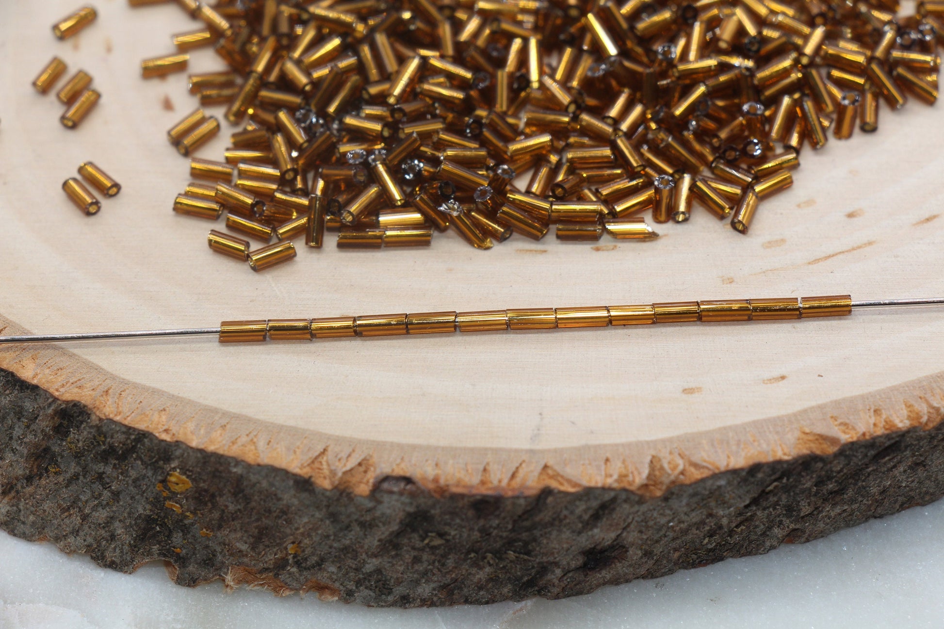 Tube Shape Glass Seed Beads, Copper Tube Bugle Beads, Size 4mm Beading Supplies #2757
