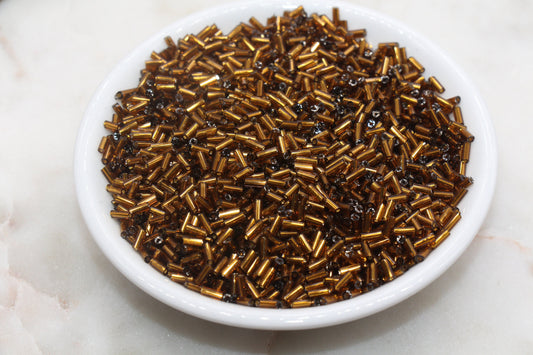 Tube Shape Glass Seed Beads, Copper Tube Bugle Beads, Size 4mm Beading Supplies #2757