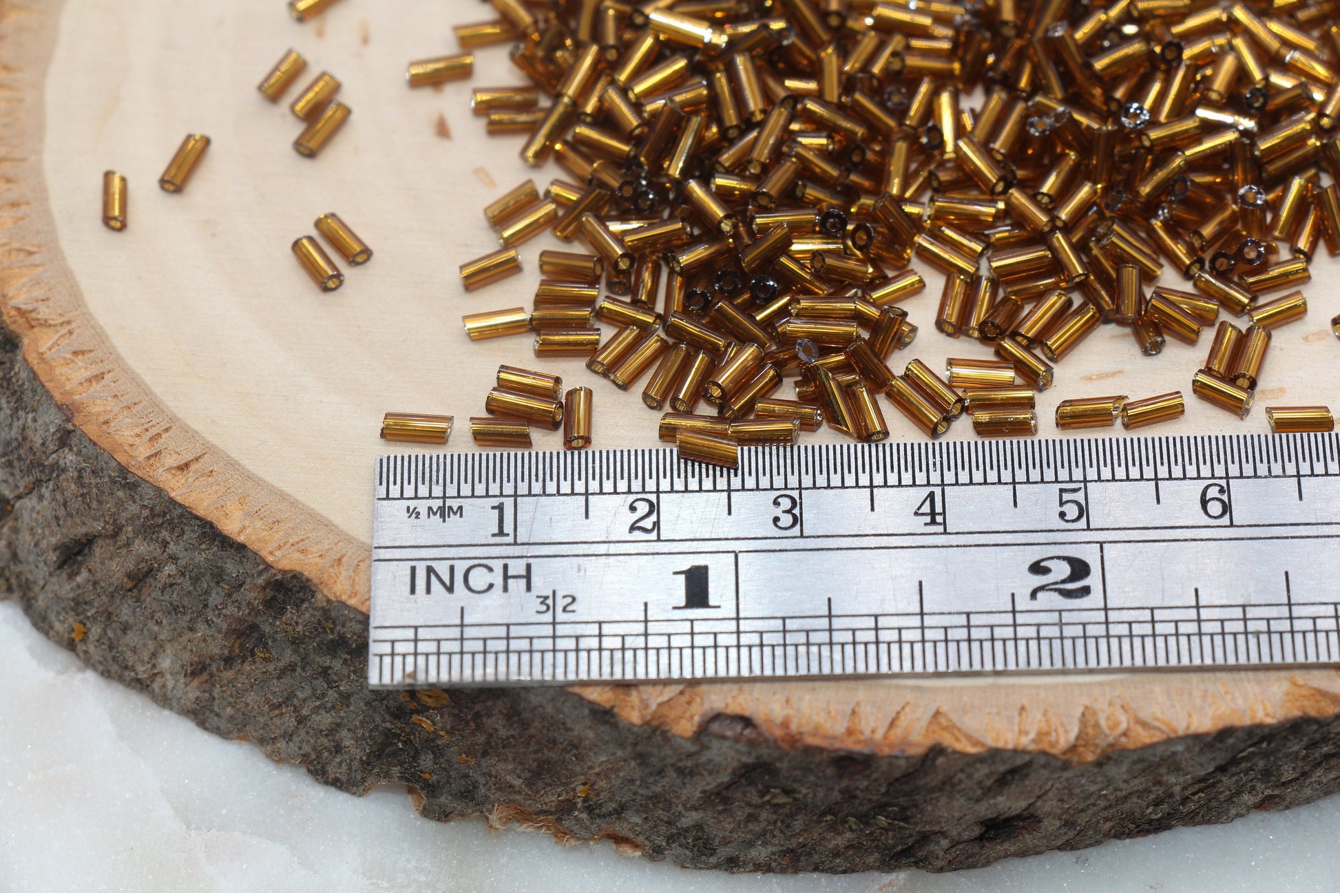 Tube Shape Glass Seed Beads, Copper Tube Bugle Beads, Size 4mm Beading Supplies #2757