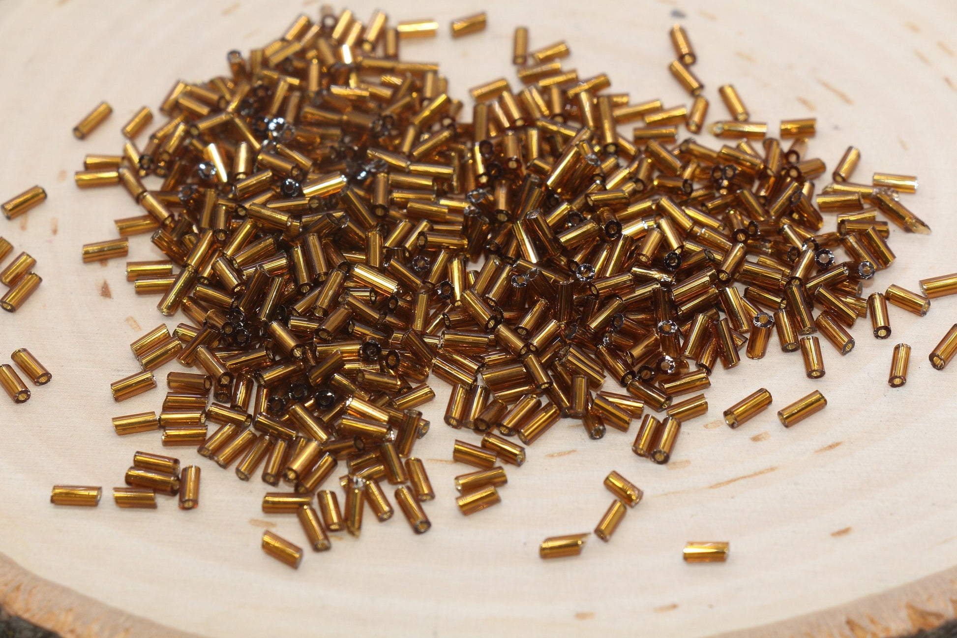 Tube Shape Glass Seed Beads, Copper Tube Bugle Beads, Size 4mm Beading Supplies #2757