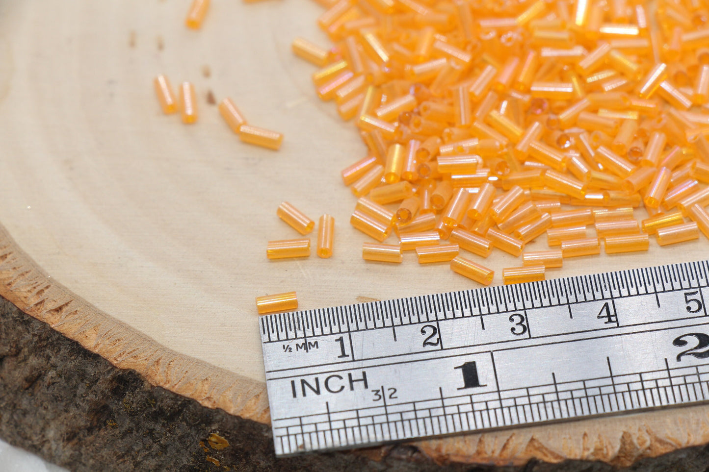 Tube Shape Glass Seed Beads, Orange AB Tube Bugle Beads, Iridescent Tube Glass Beads, Size 4mm Beading Supplies #2763