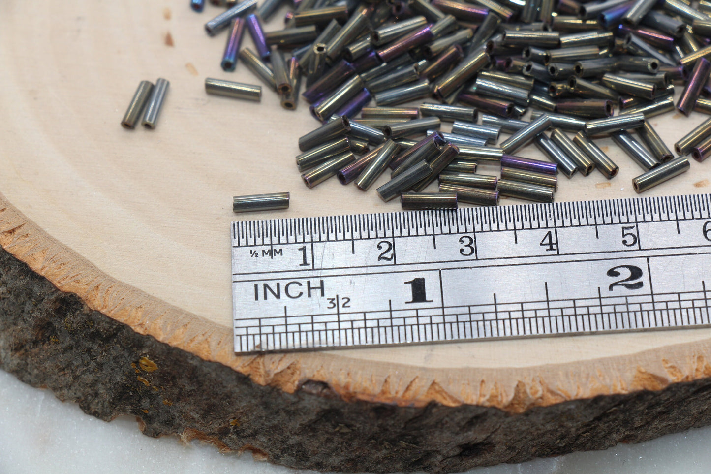 Tube Shape Glass Seed Beads, Metallic Tube Bugle Beads, Size 6mm Beading Supplies #2771