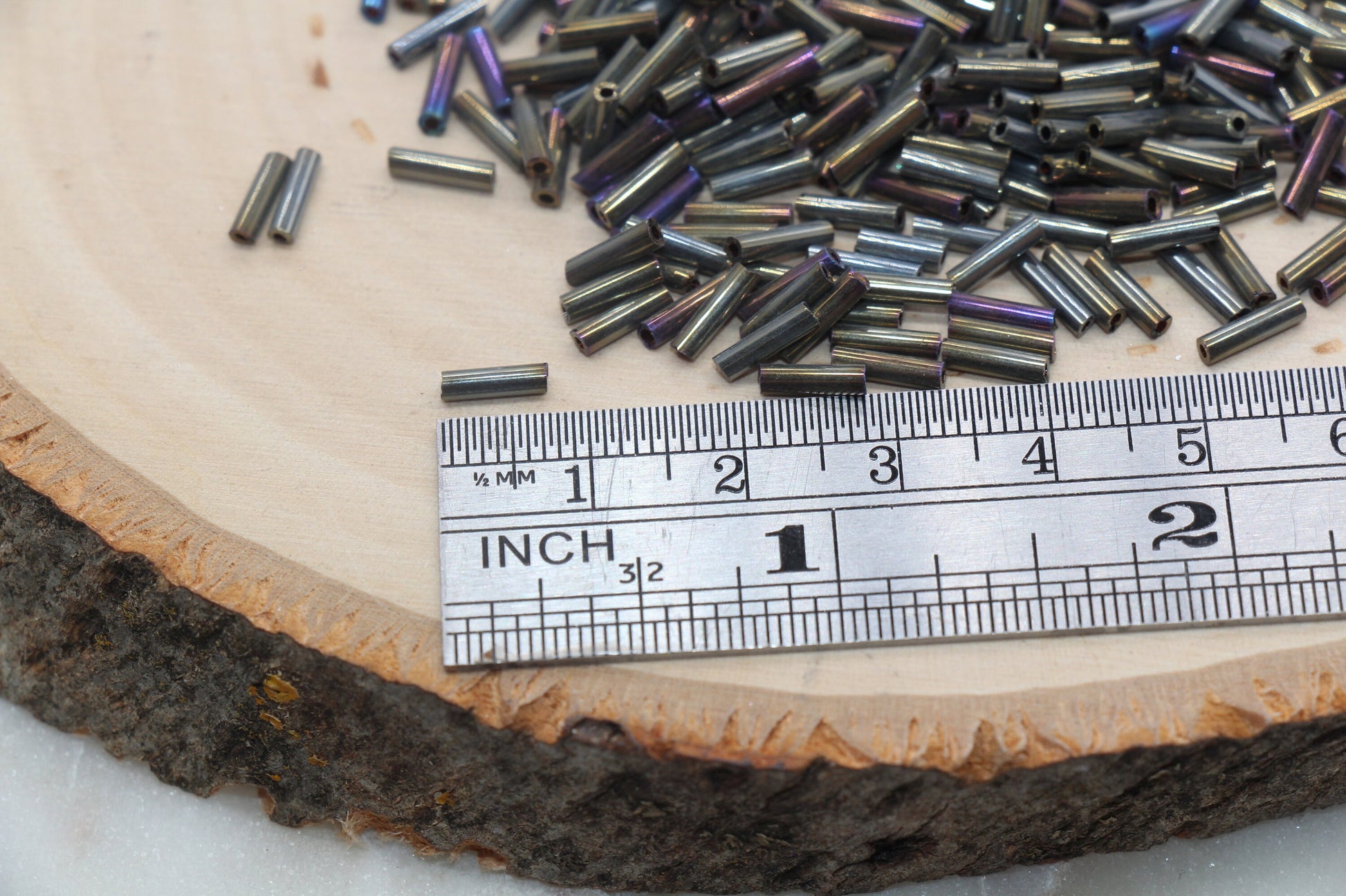 Tube Shape Glass Seed Beads, Metallic Tube Bugle Beads, Size 6mm Beading Supplies #2771