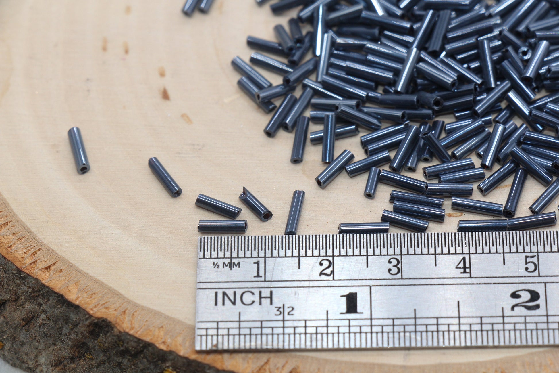 Tube Shape Glass Seed Beads, Metallic Blue Tube Bugle Beads, Size 6mm Beading Supplies #2773
