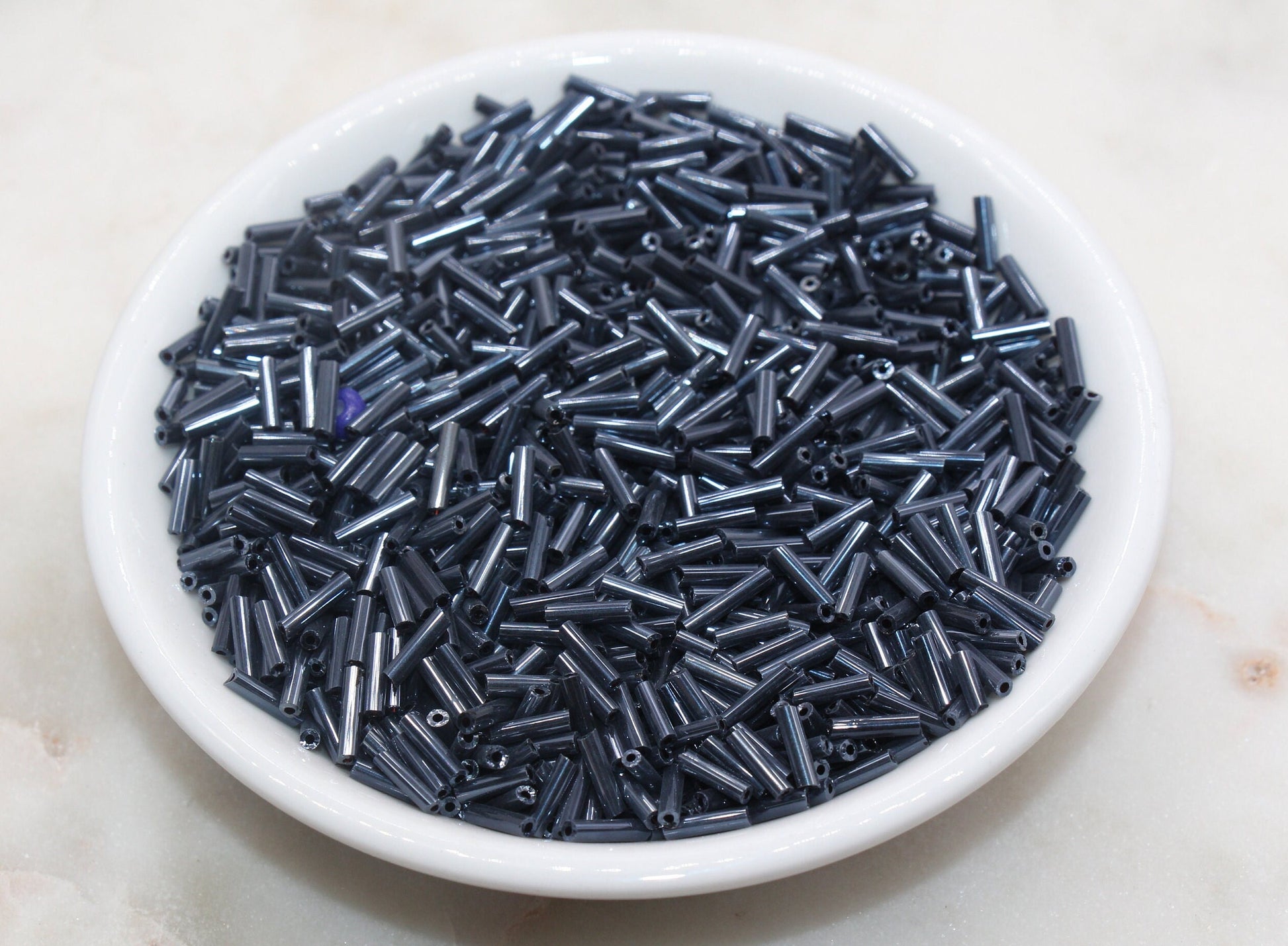 Tube Shape Glass Seed Beads, Metallic Blue Tube Bugle Beads, Size 6mm Beading Supplies #2773