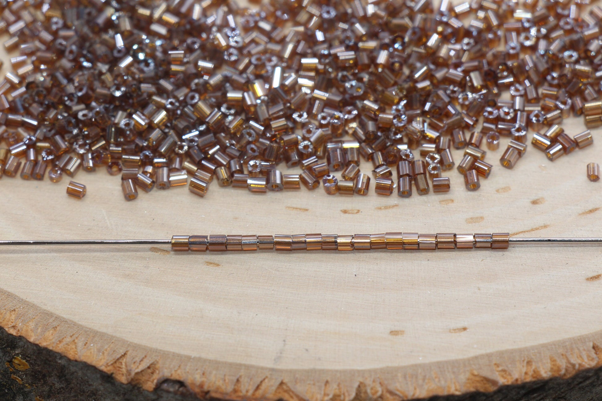 Tube Shape Glass Seed Beads, Glossy Brown Tube Bugle Beads, Size 2mm Beading Supplies #2797
