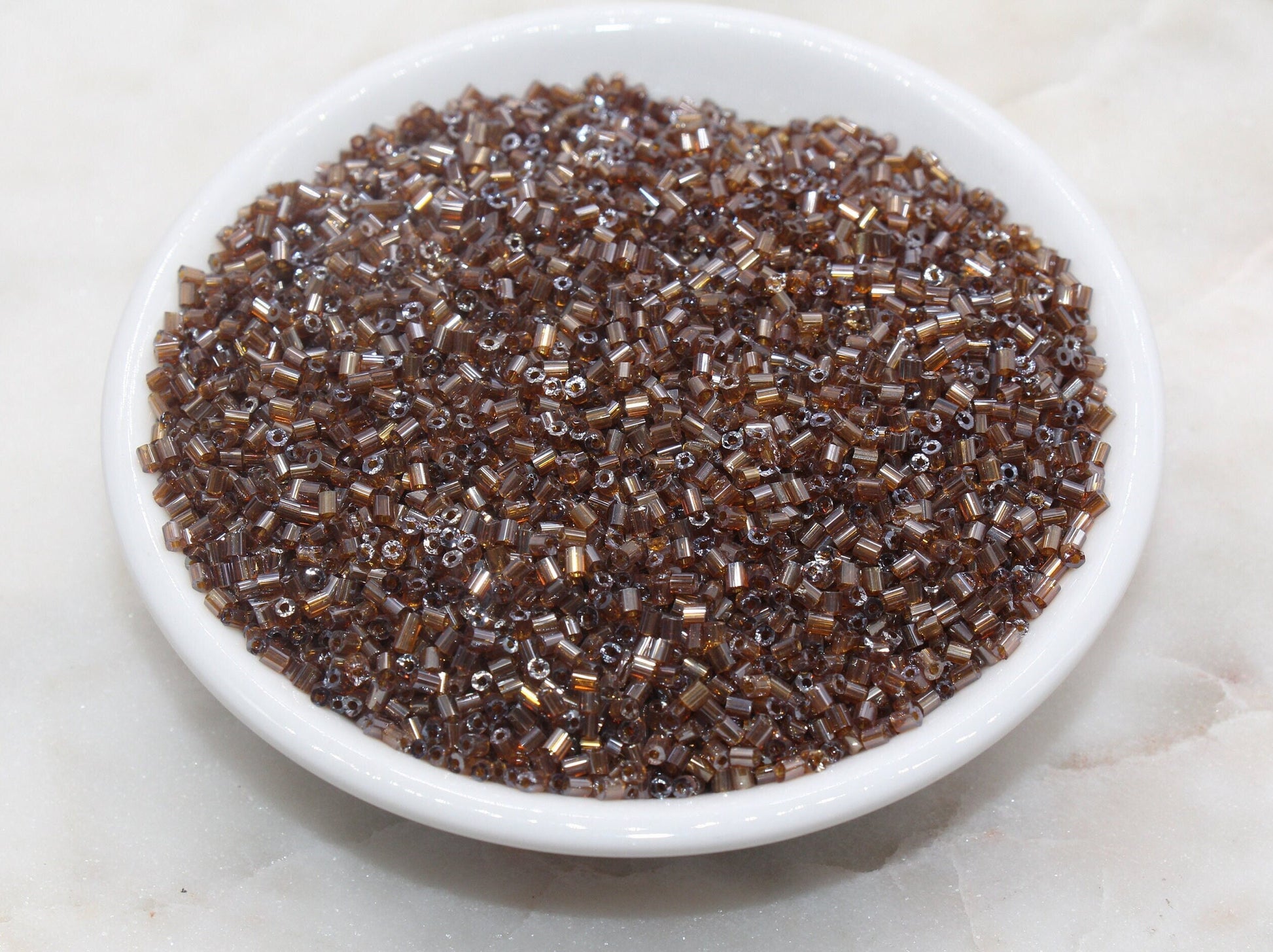 Tube Shape Glass Seed Beads, Glossy Brown Tube Bugle Beads, Size 2mm Beading Supplies #2797