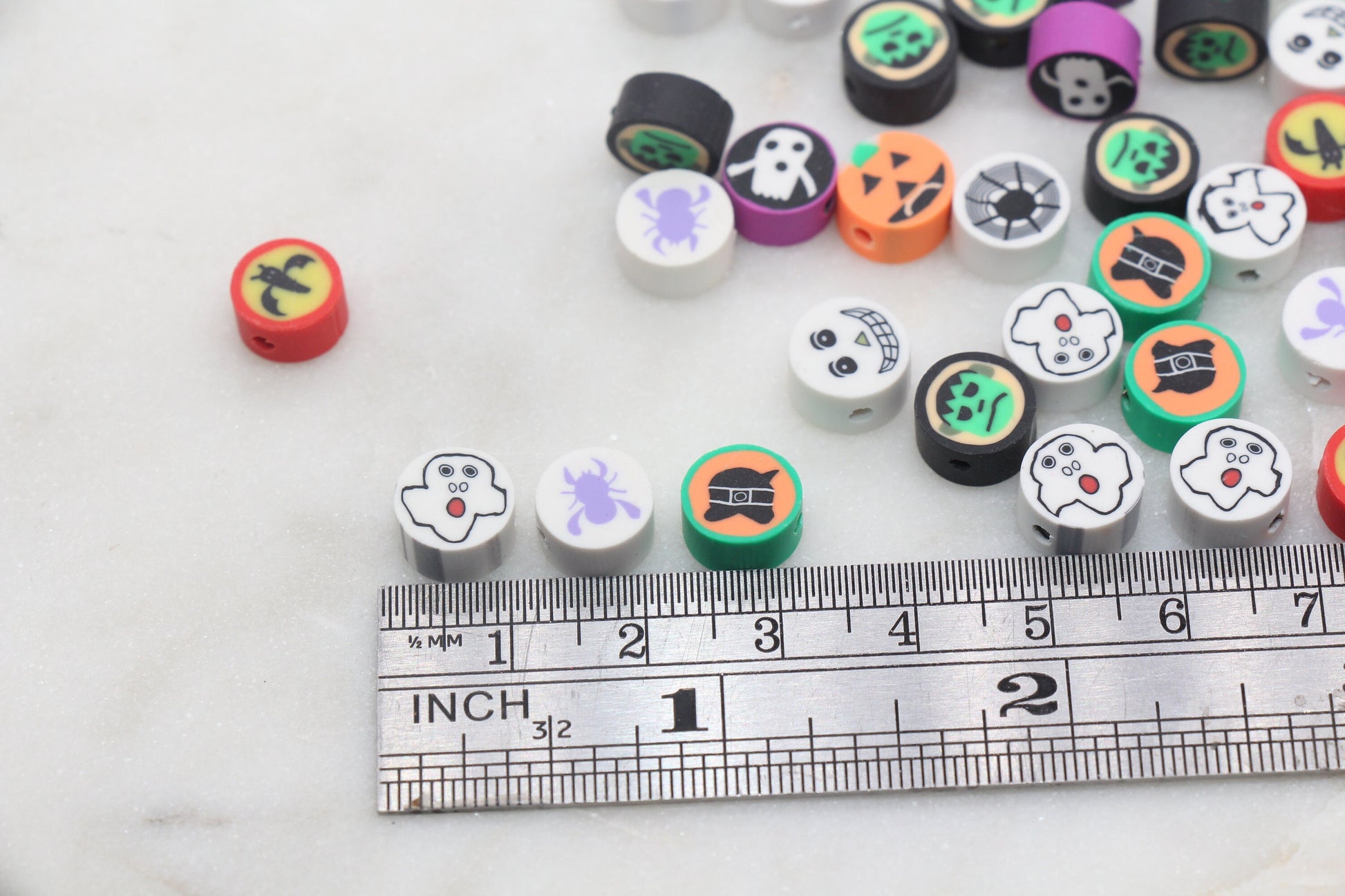 Halloween Theme Beads, Round Halloween Polymer Clay Beads, Assorted Clay Beads, Ghost, Pumpkin, Spider Beads, Bead For Bracelet #4