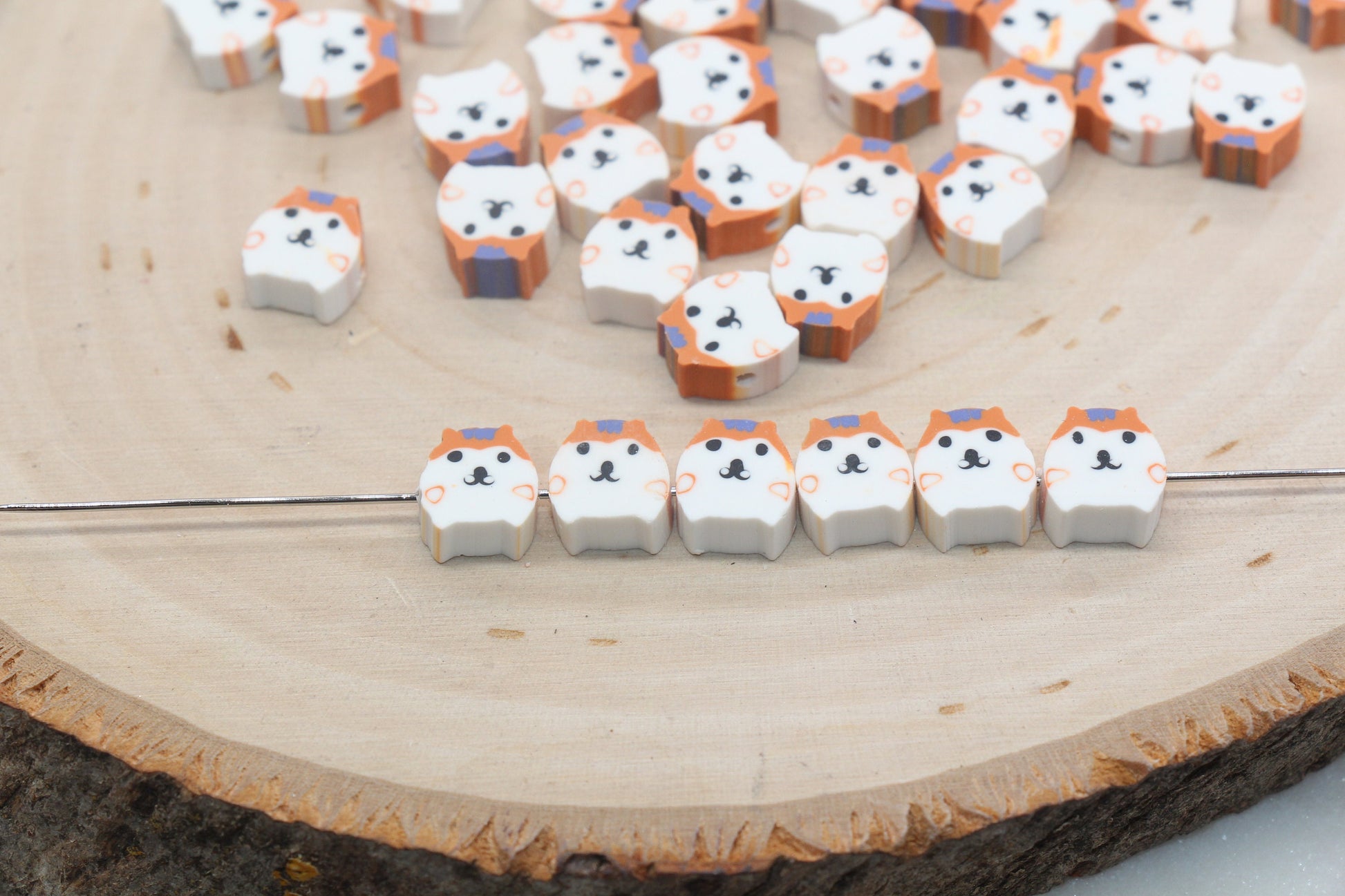 Kawaii Puppy Polymer Clay Beads, Dog Clay Beads, Puppy Clay Round Loose Beads, Jewelry Beads, Bead for Bracelet #265