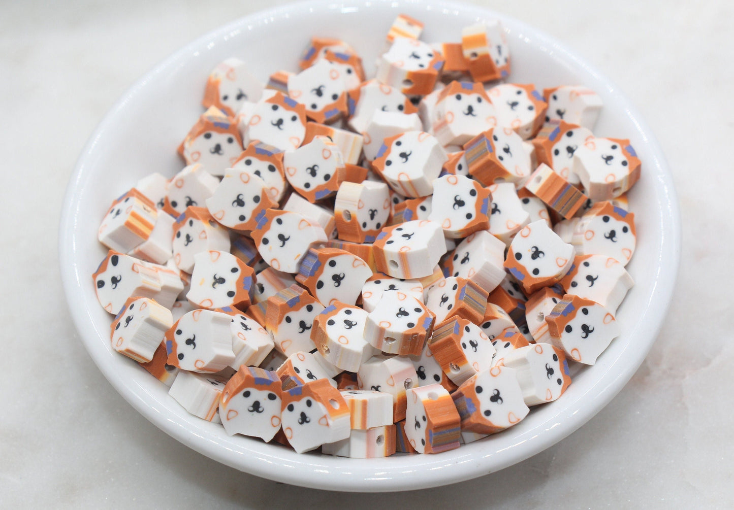 Kawaii Puppy Polymer Clay Beads, Dog Clay Beads, Puppy Clay Round Loose Beads, Jewelry Beads, Bead for Bracelet #265
