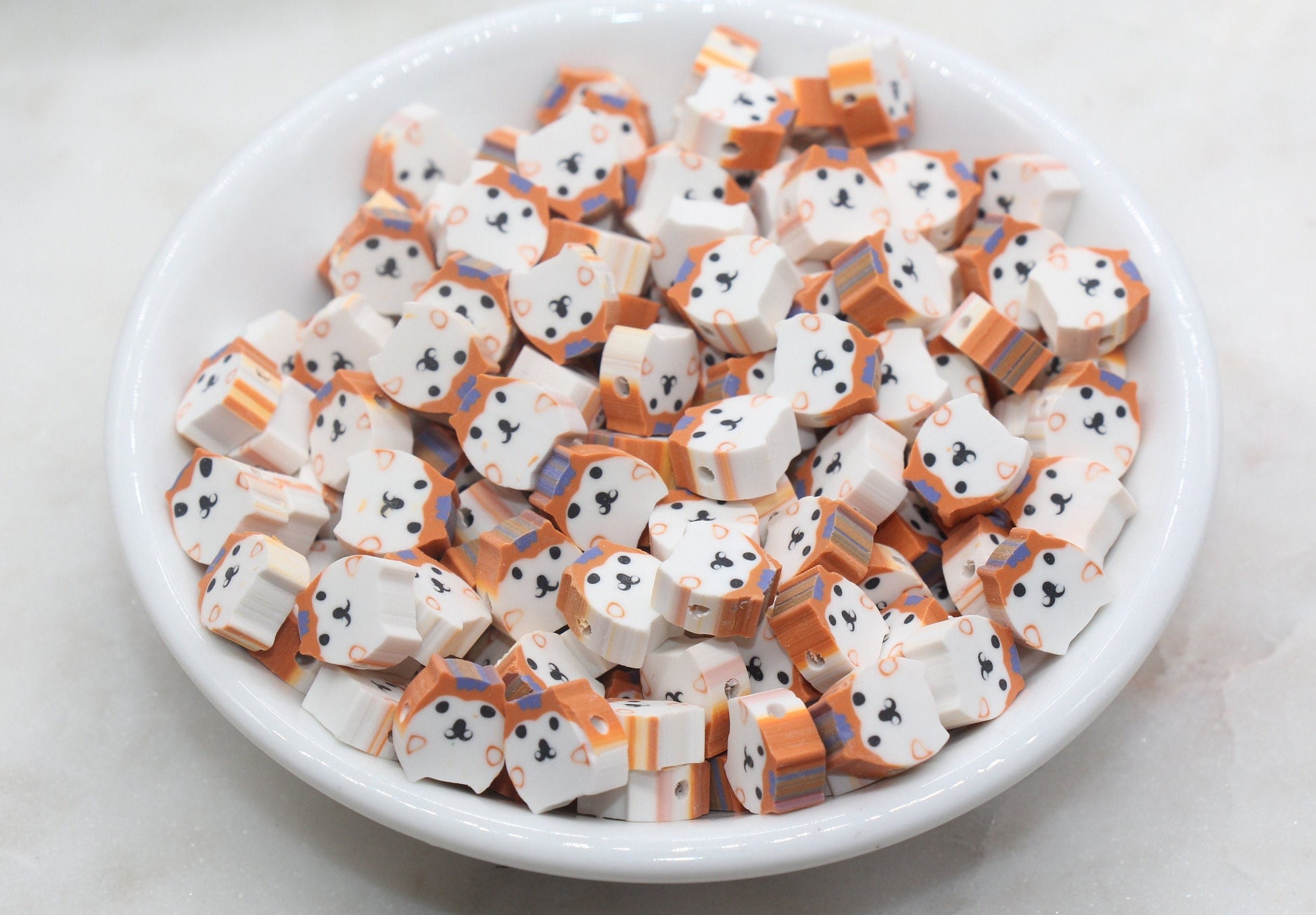 Kawaii Puppy Polymer Clay Beads, Dog Clay Beads, Puppy Clay Round Loose Beads, Jewelry Beads, Bead for Bracelet #265