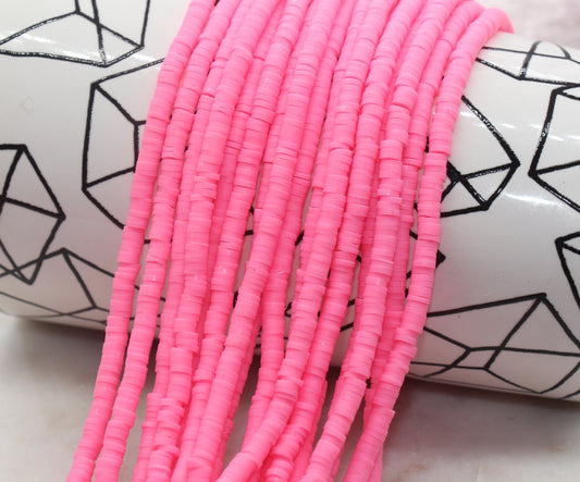 4mm Pink Heishi Beads, Pink Clay Beads, Polymer Clay Disc Beads, African Disc Beads, Vinyl Heishi, 16 inch Strand #390
