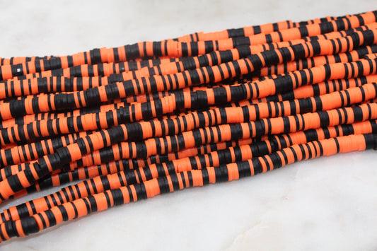 6mm Multicolored Heishi Beads, Orange and Black Mix Polymer Clay Disc Beads, African Disc Beads, Wholesale Vinyl Heishi, 16 inch Strand #266