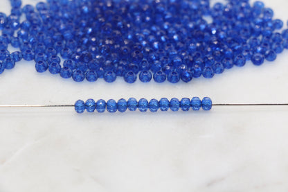 4mm Royal Blue Transparent Faceted Rondelle Beads, Blue Faceted Acrylic Loose Beads, Bubblegum Beads, Bead for Bracelet #2873