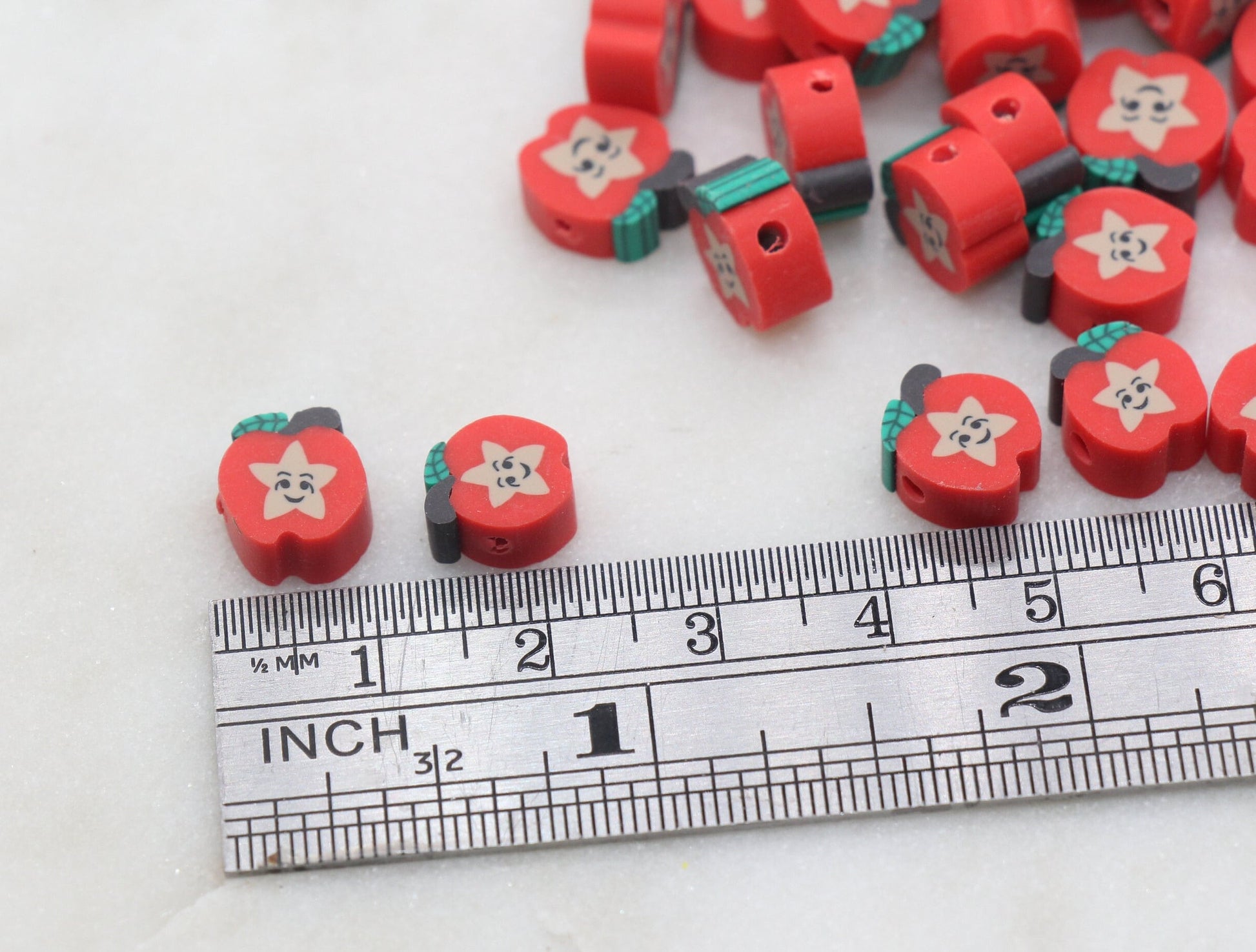 Apple Polymer Clay Beads, Apple with Star Beads, Red Apple Clay Beads, Jewelry Beads, Bracelet Beads #352