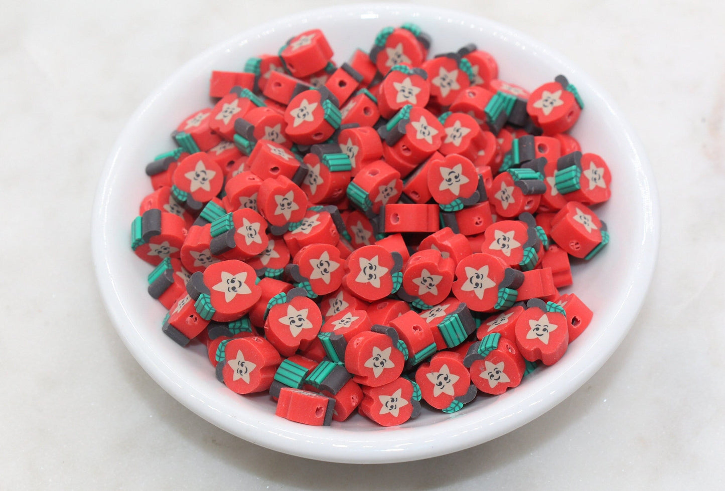 Apple Polymer Clay Beads, Apple with Star Beads, Red Apple Clay Beads, Jewelry Beads, Bracelet Beads #352