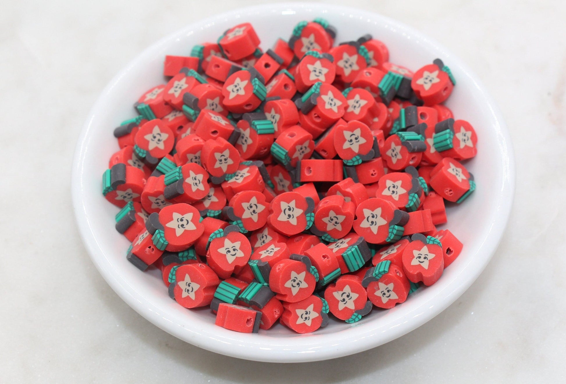 Apple Polymer Clay Beads, Apple with Star Beads, Red Apple Clay Beads, Jewelry Beads, Bracelet Beads #352